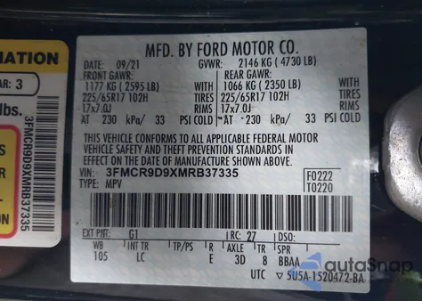 2021 Ford Bronco Sport Badlands z USA, uszkodzony, nr VIN 3FMCR9D9XMRB37335